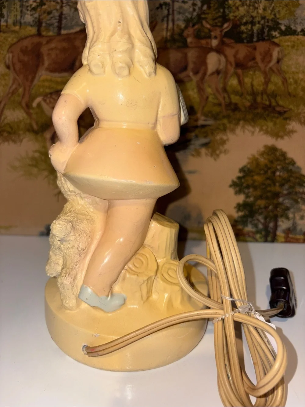 Vintage 1960s Ceramic Girl & Lamb Accent Lamp Works Nightlight Nursery Bedroom